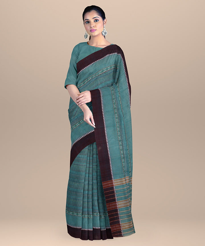 Light green maroon handwoven narayanapet cotton saree