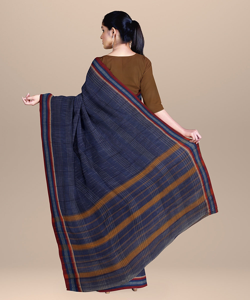 Navy blue red handwoven narayanapet cotton saree