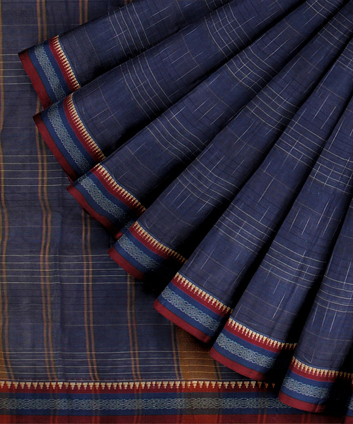 Navy blue red handwoven narayanapet cotton saree