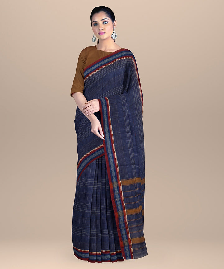 Navy blue red handwoven narayanapet cotton saree