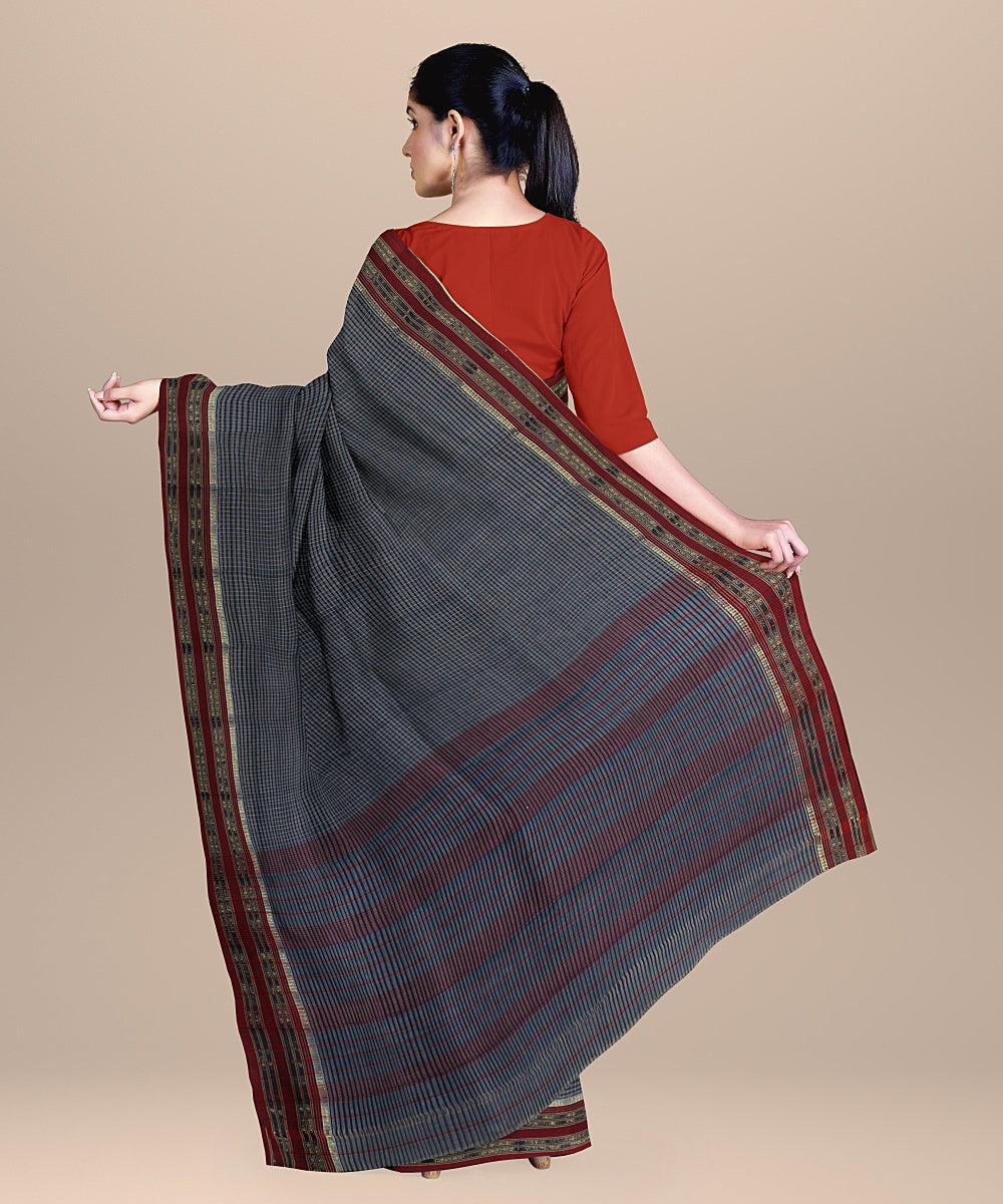 Navy blue deep red handwoven narayanapet cotton saree