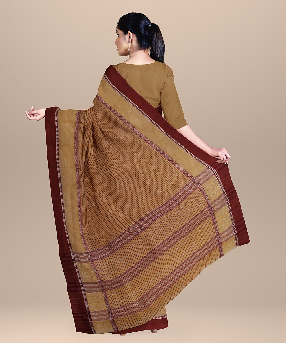 Cream brown handwoven narayanapet cotton saree