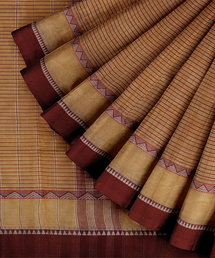 Cream brown handwoven narayanapet cotton saree