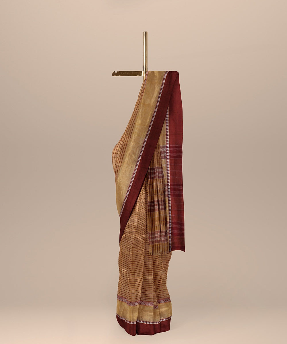 Cream brown handwoven narayanapet cotton saree