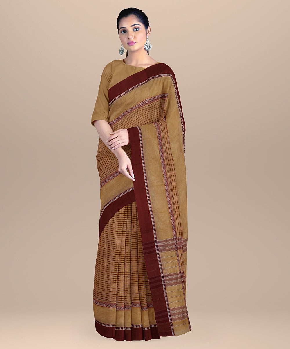 Cream brown handwoven narayanapet cotton saree