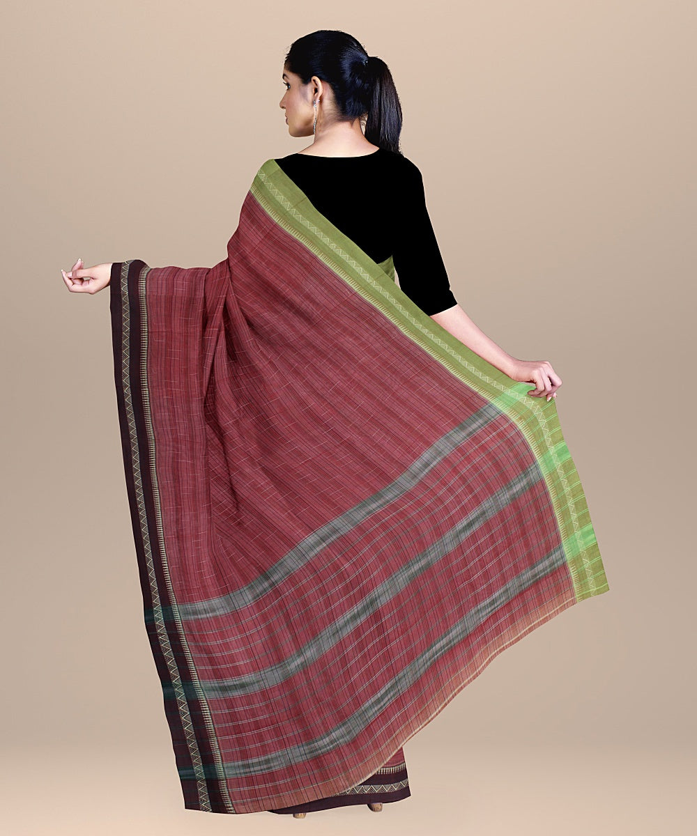 Red light green handwoven narayanapet cotton saree