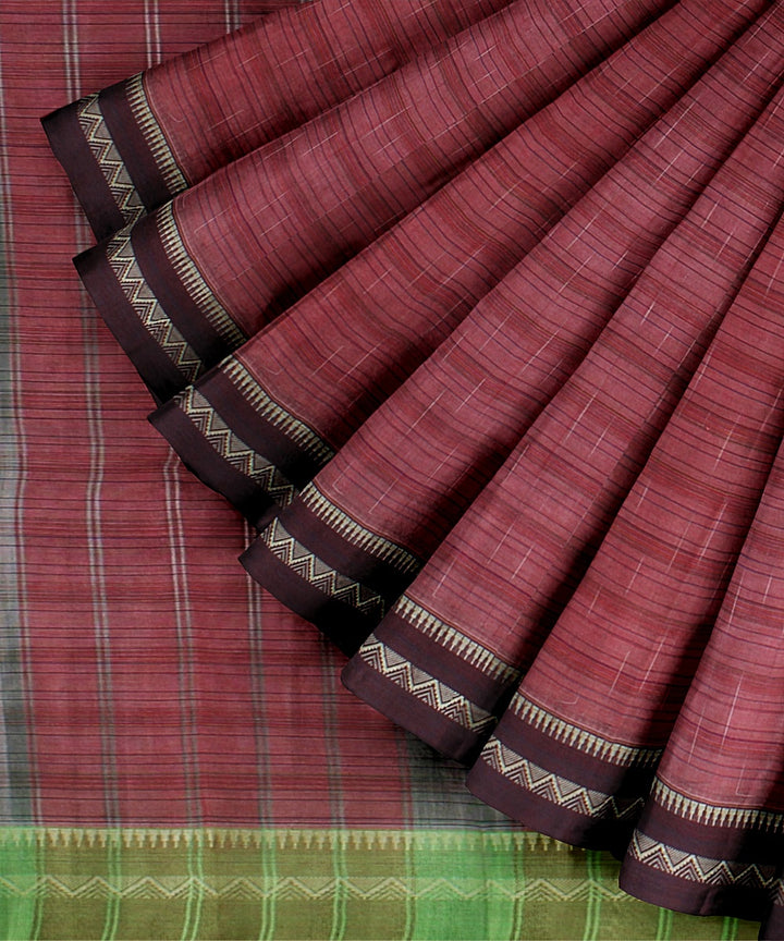 Red light green handwoven narayanapet cotton saree