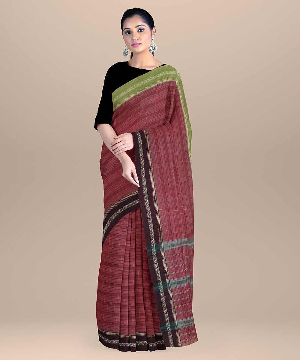 Red light green handwoven narayanapet cotton saree