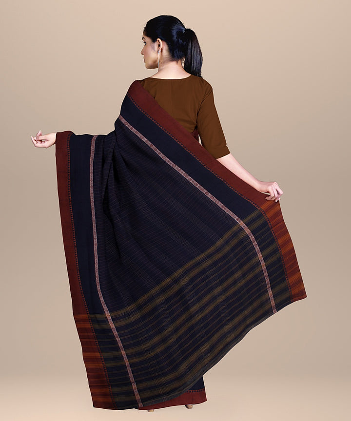 Navy blue rust handwoven narayanapet cotton saree