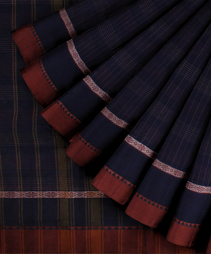 Navy blue rust handwoven narayanapet cotton saree