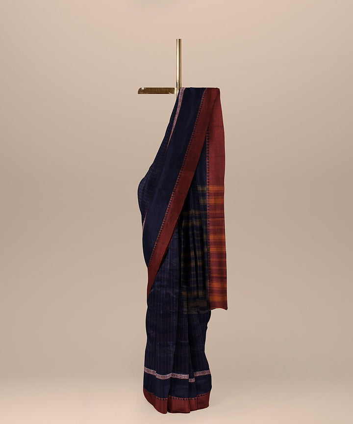 Navy blue rust handwoven narayanapet cotton saree