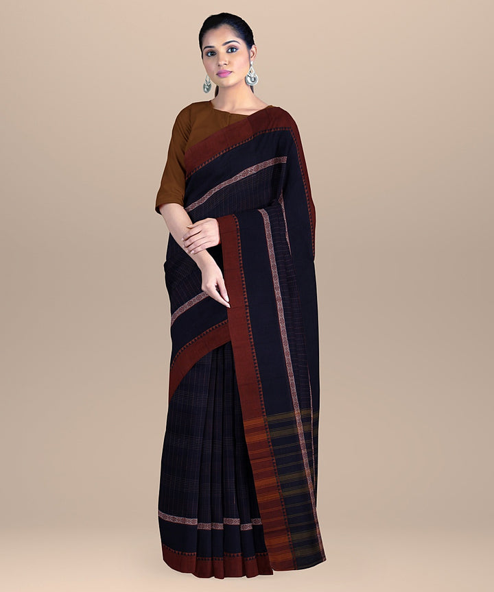 Navy blue rust handwoven narayanapet cotton saree