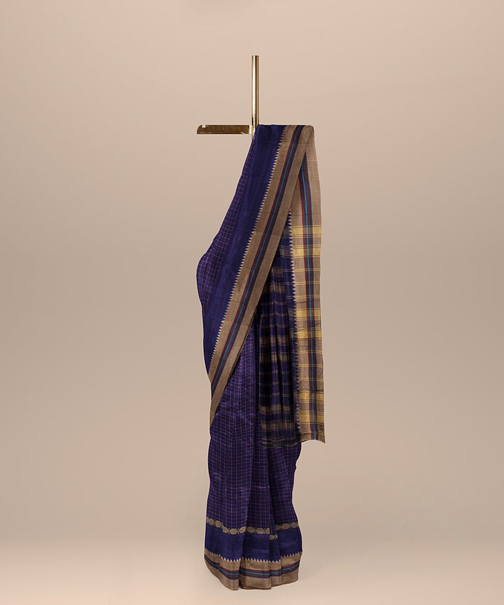 Navy blue beige handwoven narayanapet cotton saree