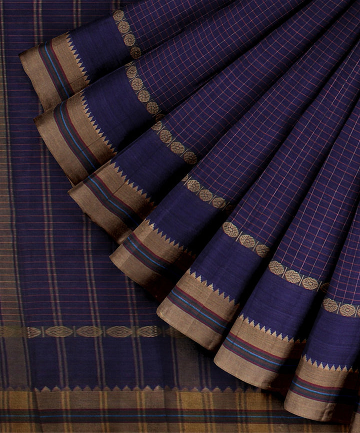 Navy blue beige handwoven narayanapet cotton saree