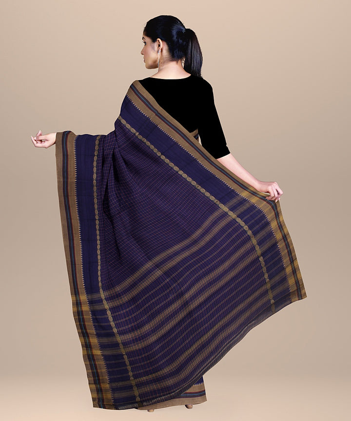 Navy blue beige handwoven narayanapet cotton saree