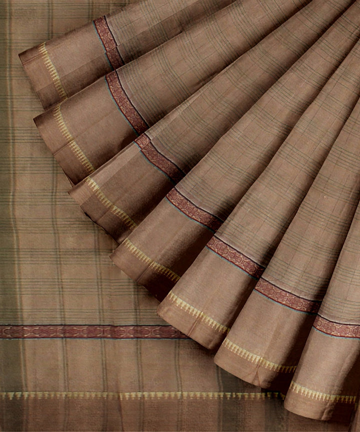 Beige green handwoven narayanapet cotton saree