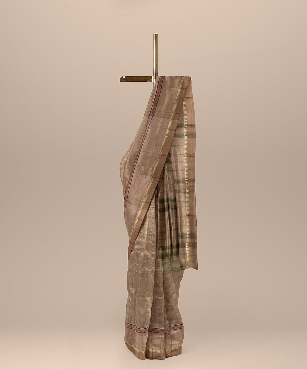 Beige green handwoven narayanapet cotton saree