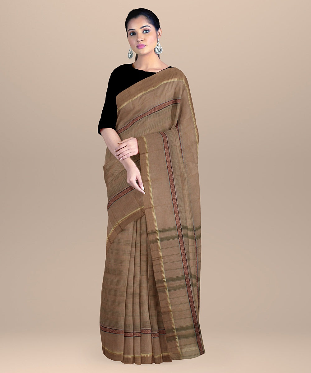 Beige green handwoven narayanapet cotton saree