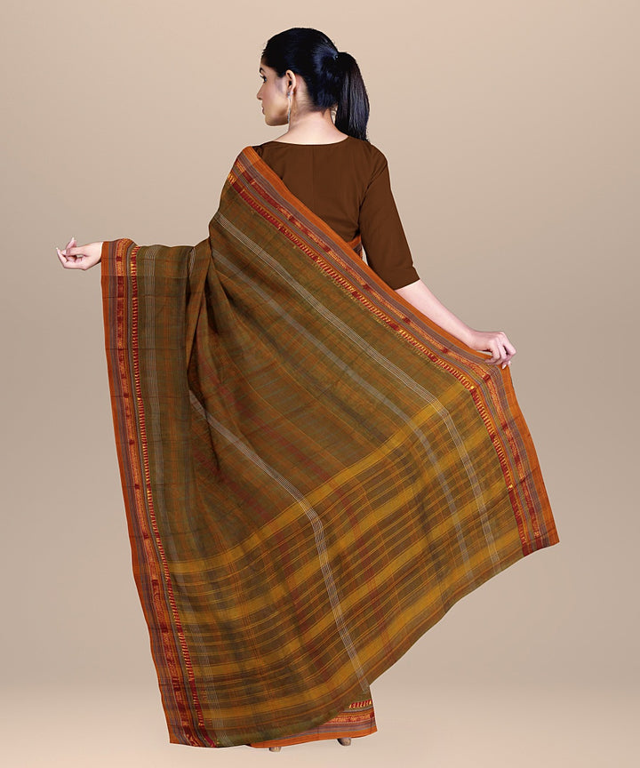 Brown orange handwoven narayanapet cotton saree