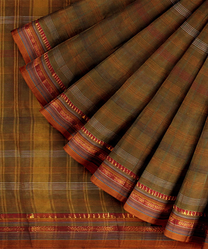 Brown orange handwoven narayanapet cotton saree