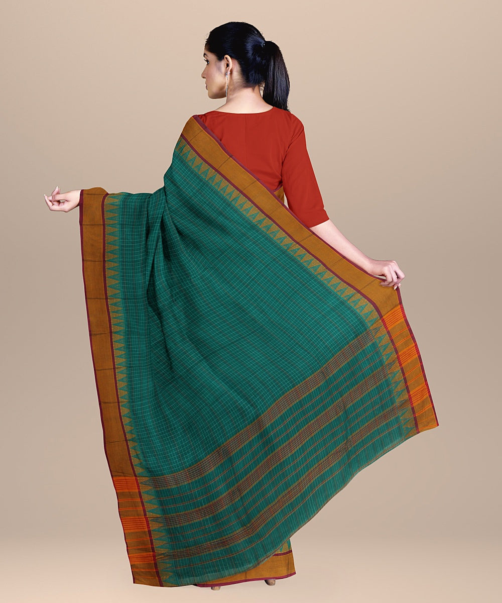 Dark green orange handwoven narayanapet cotton saree