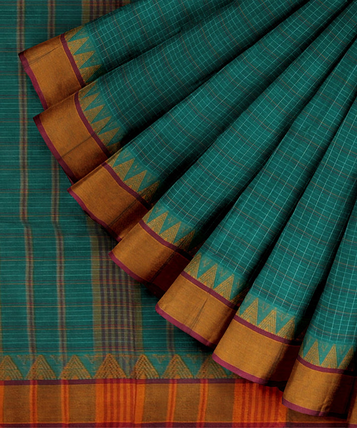 Dark green orange handwoven narayanapet cotton saree