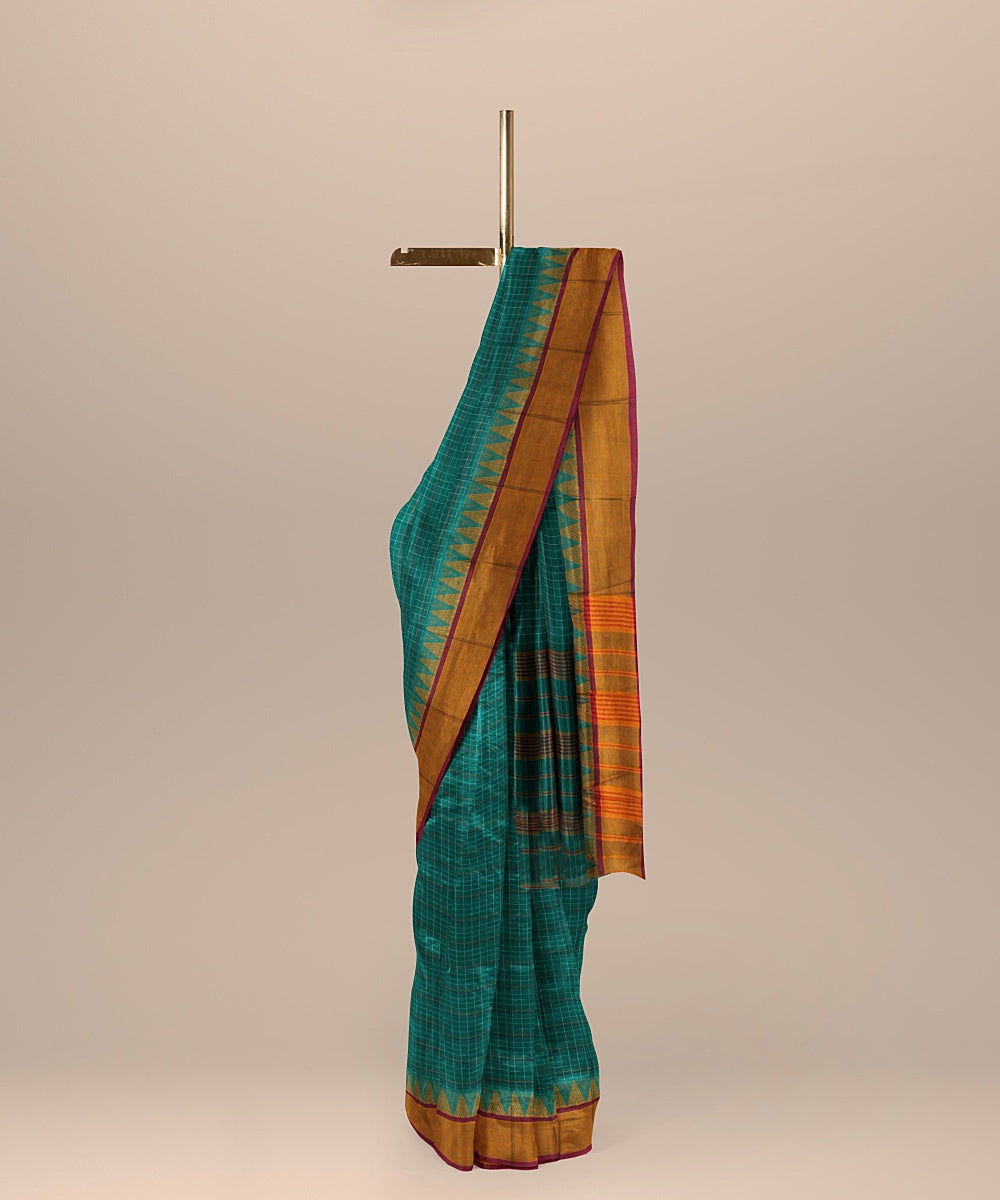 Dark green orange handwoven narayanapet cotton saree