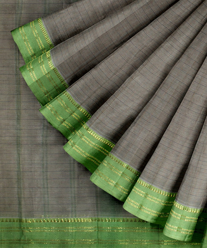 Grey lime handwoven narayanapet cotton saree