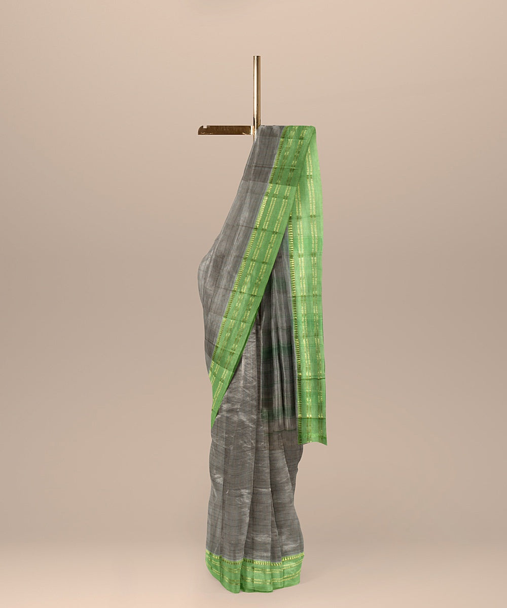 Grey lime handwoven narayanapet cotton saree