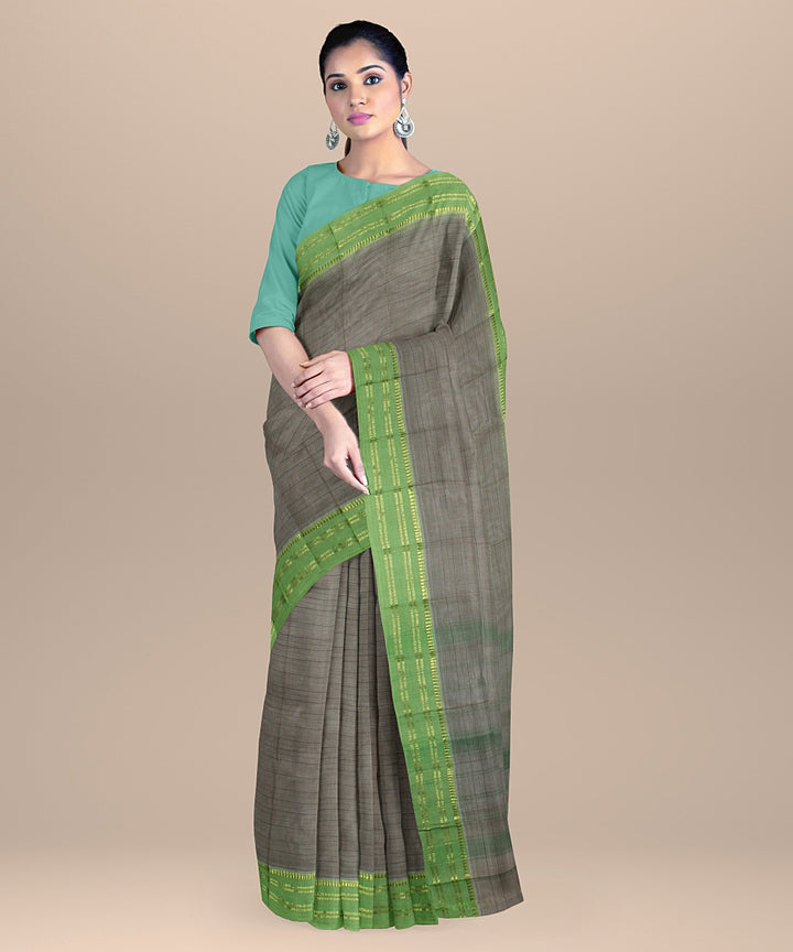 Grey lime handwoven narayanapet cotton saree