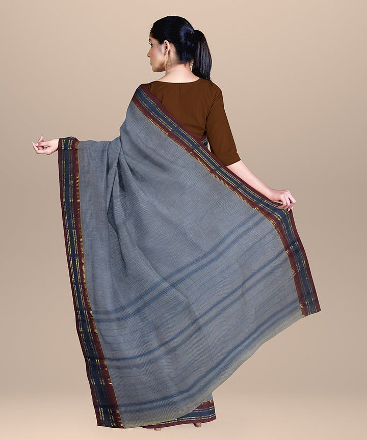 Grey maroon handwoven narayanapet cotton saree