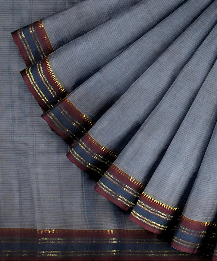 Grey maroon handwoven narayanapet cotton saree