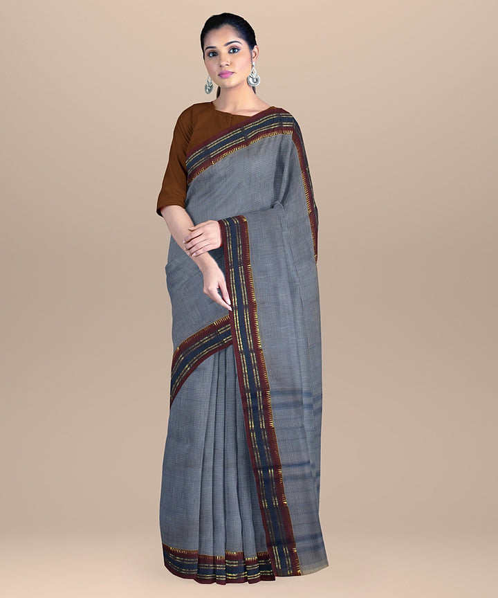 Grey maroon handwoven narayanapet cotton saree