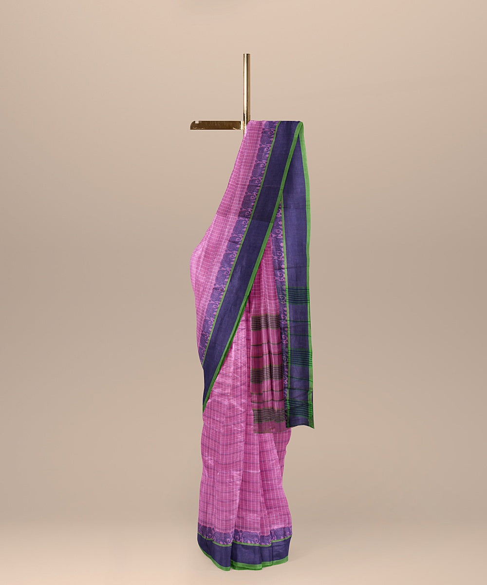 Pink purple handwoven narayanapet cotton saree