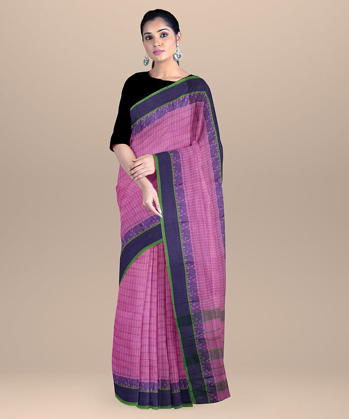 Pink purple handwoven narayanapet cotton saree