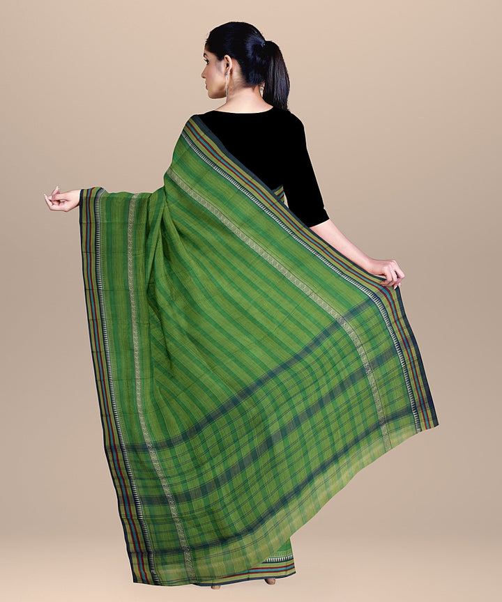 Light green striped handwoven narayanapet cotton saree