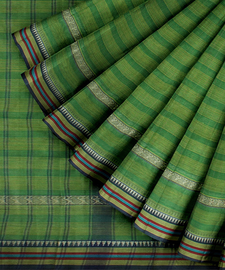 Light green striped handwoven narayanapet cotton saree