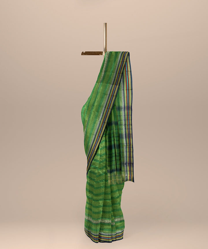 Light green striped handwoven narayanapet cotton saree