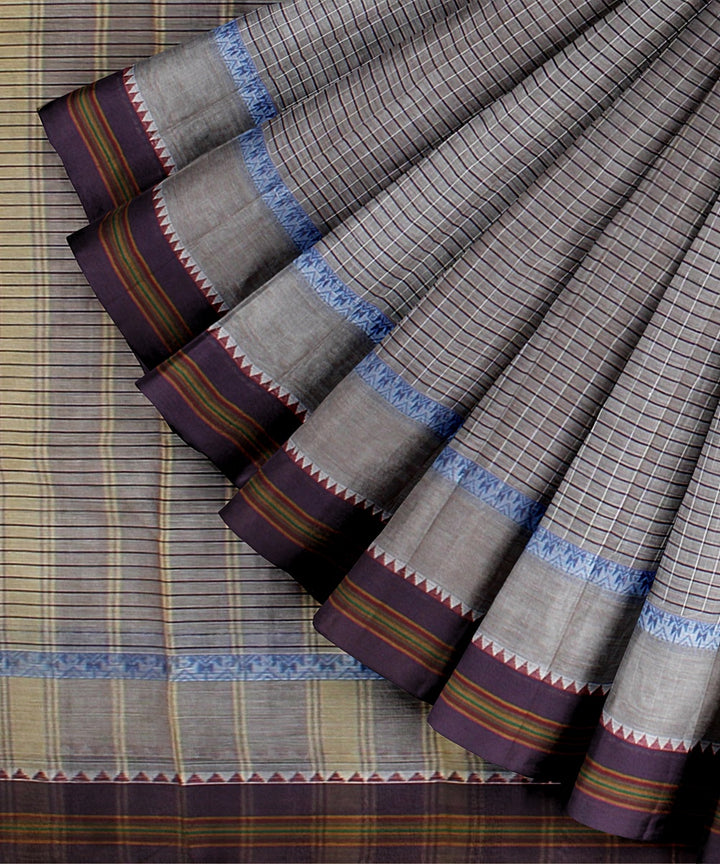 Grey purple handwoven narayanapet cotton saree