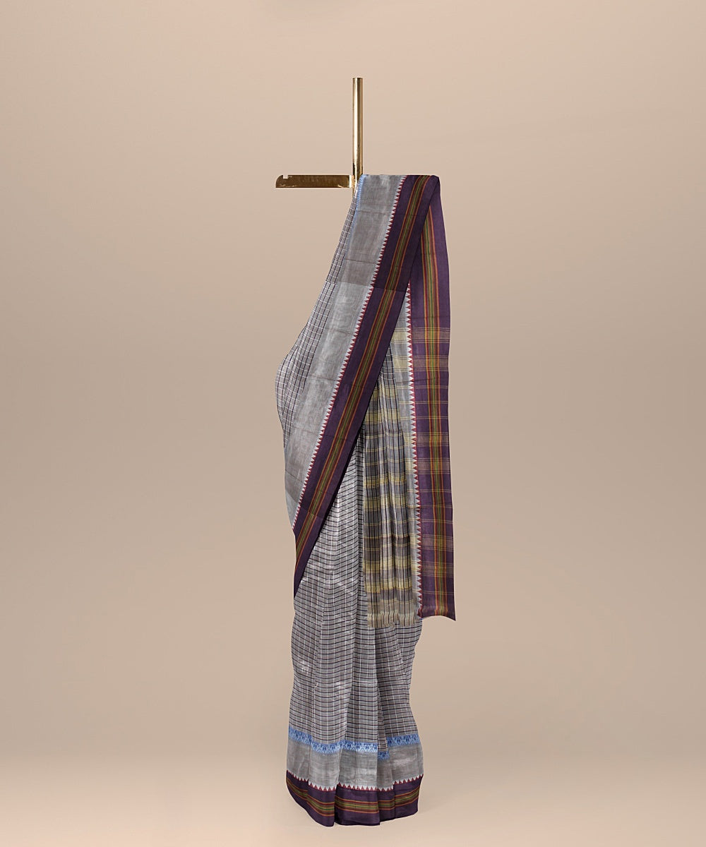 Grey purple handwoven narayanapet cotton saree