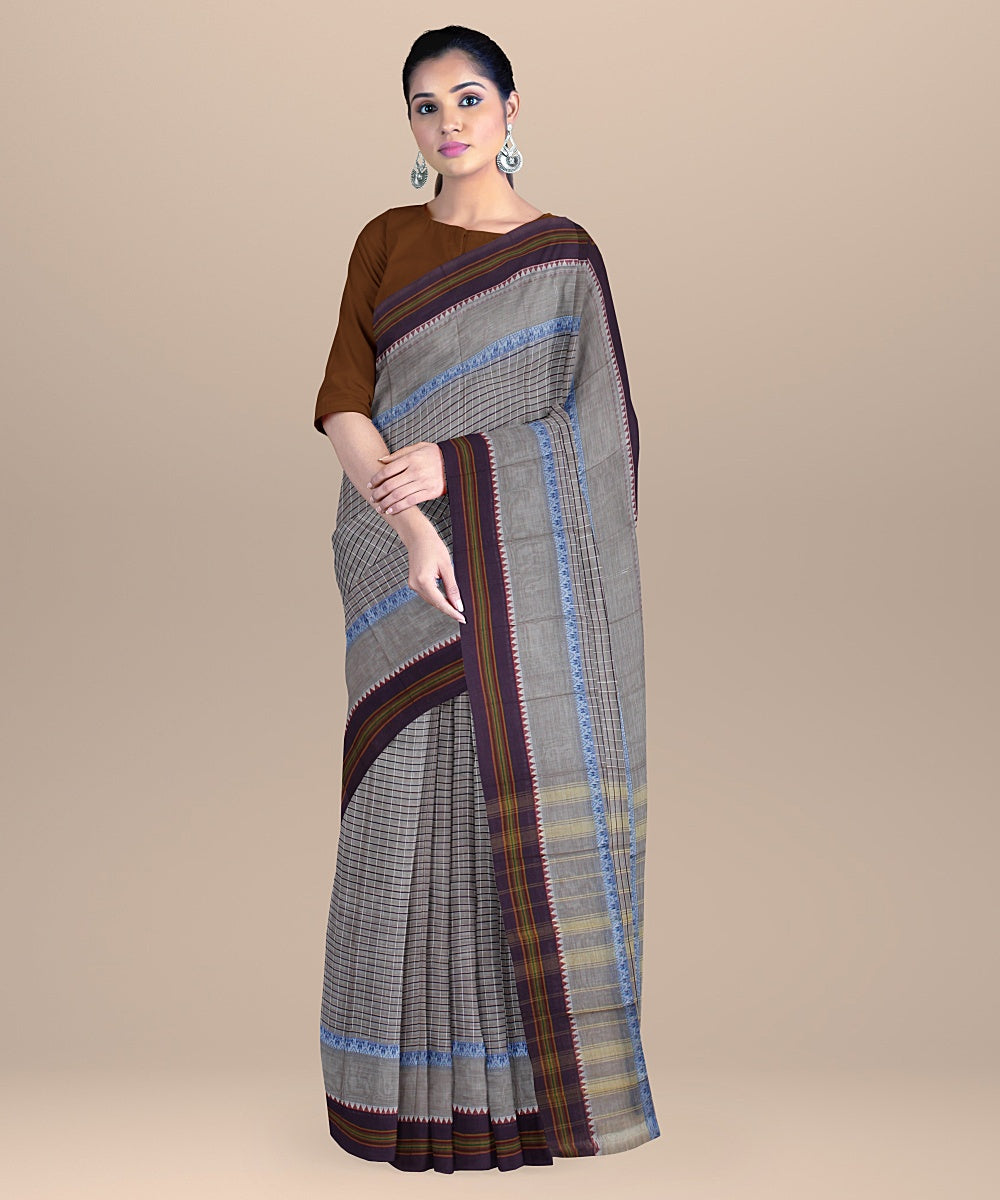 Grey purple handwoven narayanapet cotton saree