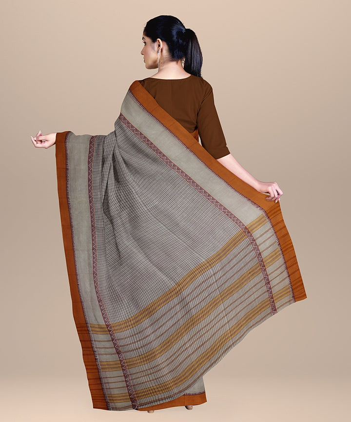 Beige orange handwoven narayanapet cotton saree