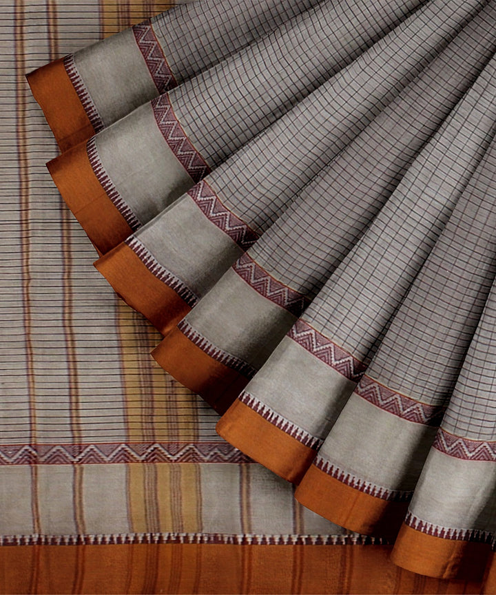 Beige orange handwoven narayanapet cotton saree