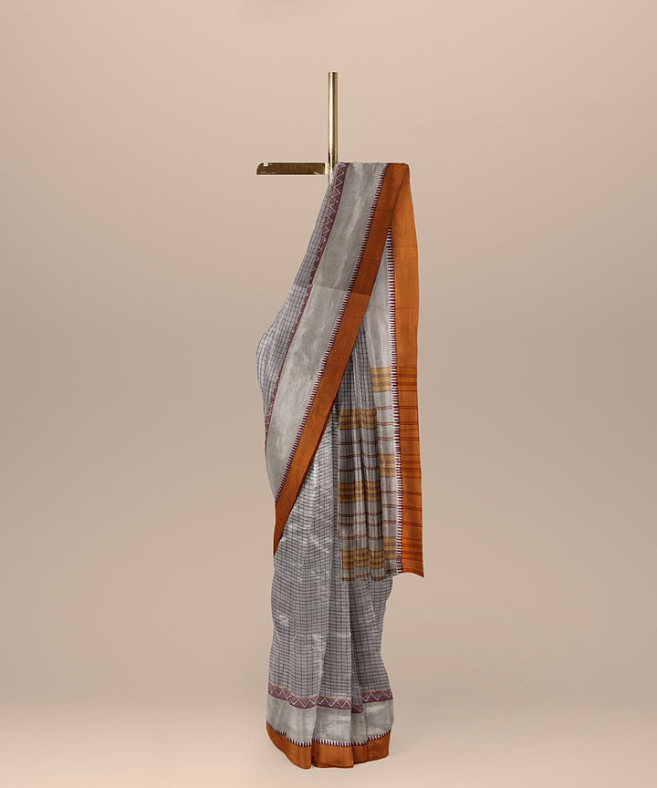 Beige orange handwoven narayanapet cotton saree