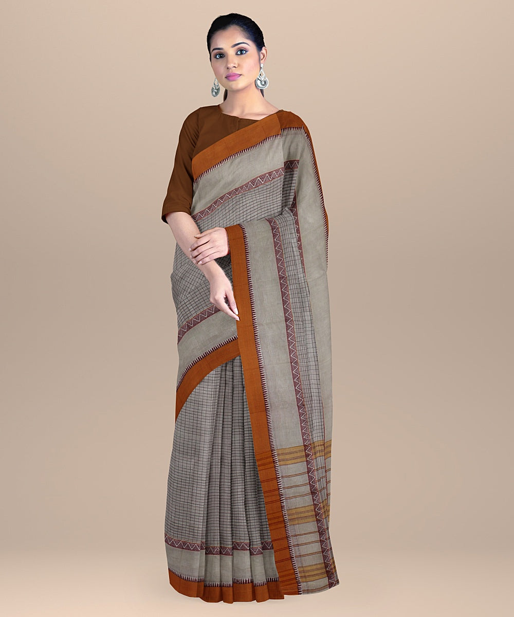 Beige orange handwoven narayanapet cotton saree