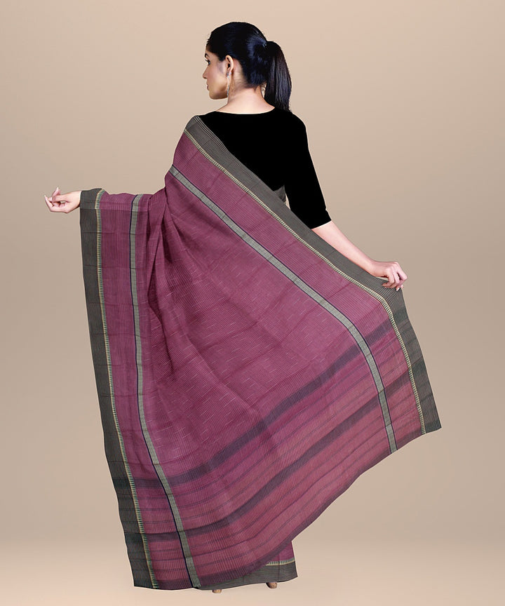 Pink green striped handwoven narayanapet cotton saree