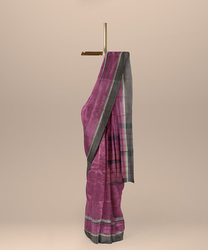 Pink green striped handwoven narayanapet cotton saree