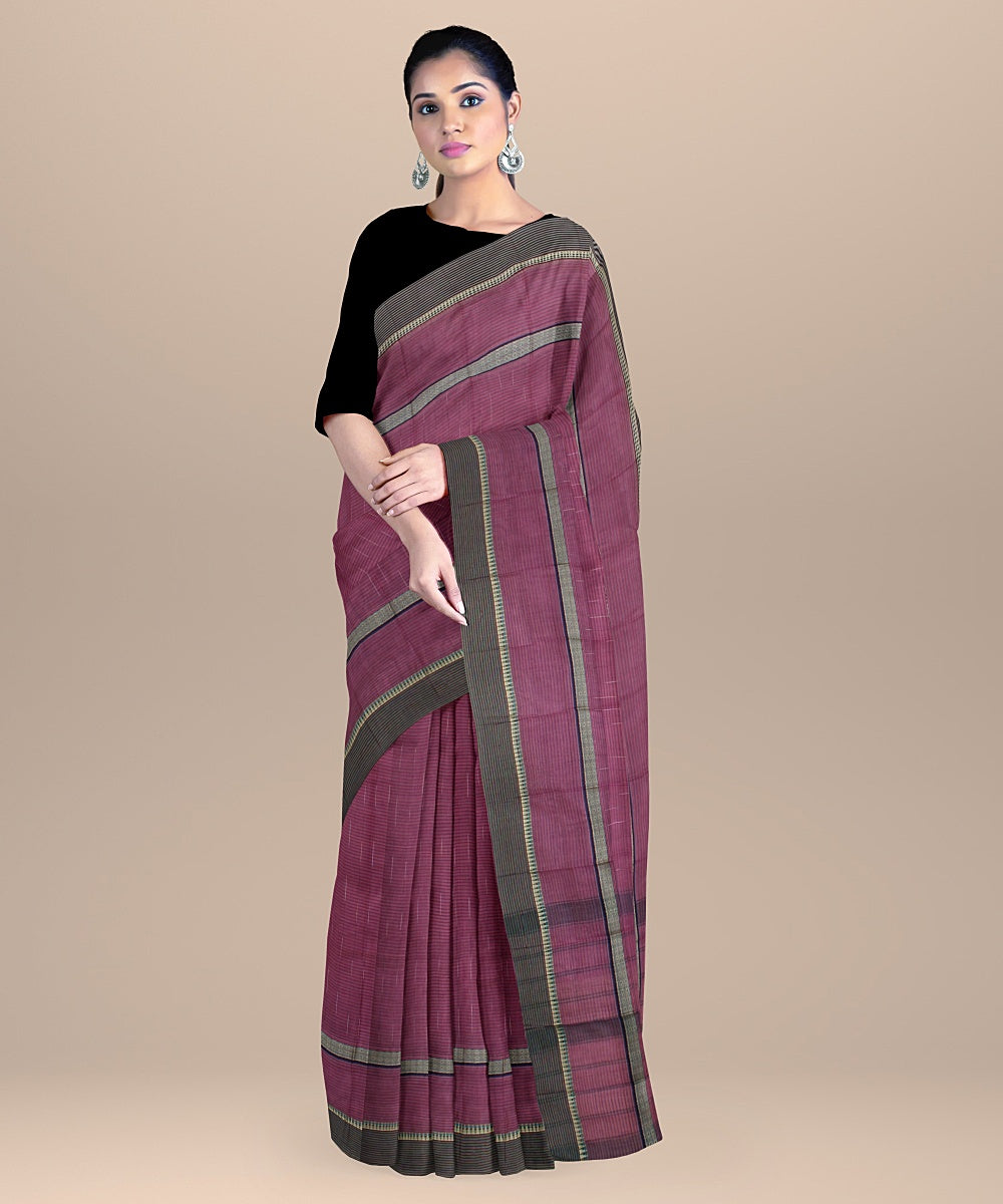 Pink green striped handwoven narayanapet cotton saree