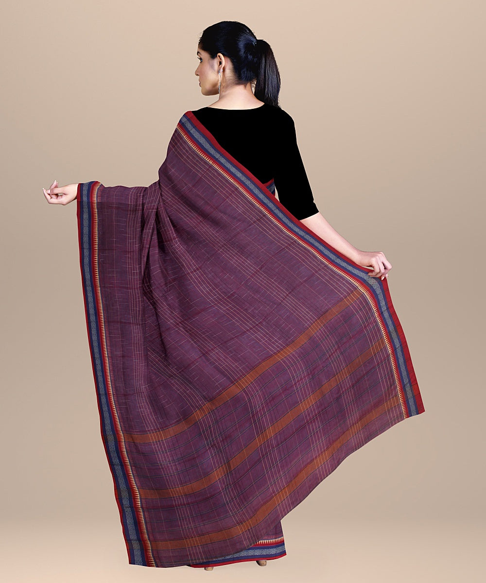 Purple multicolor border handwoven narayanapet cotton saree