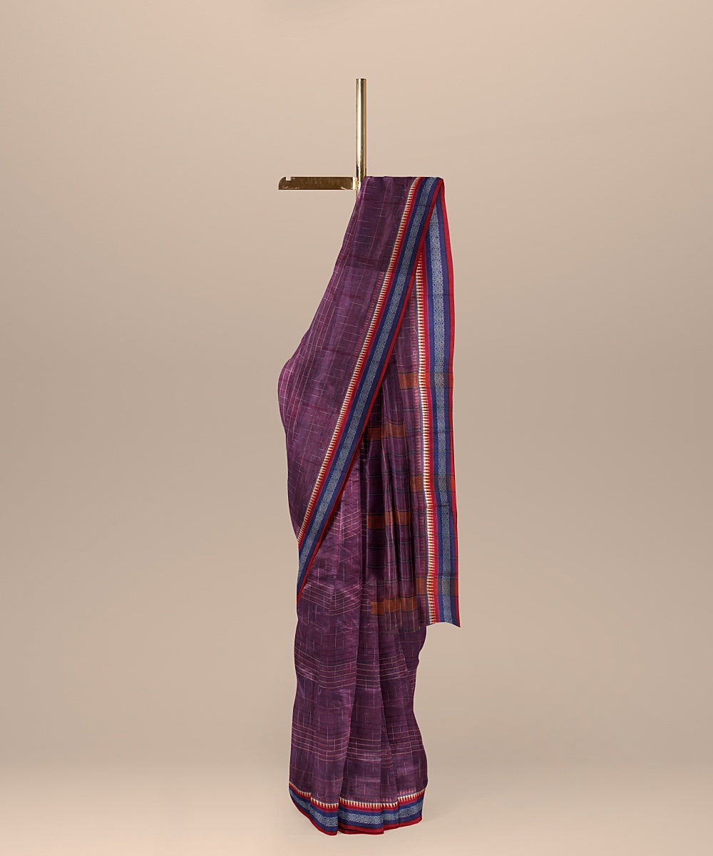 Purple multicolor border handwoven narayanapet cotton saree